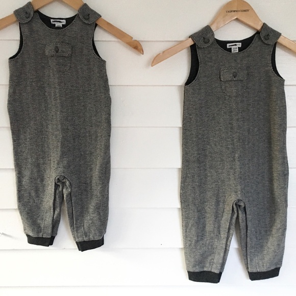 JANIE AND JACK GREY HERRINGBONE OVERALLS BUNDLE BABY BOYS SIZE 6-12M & 12-18M